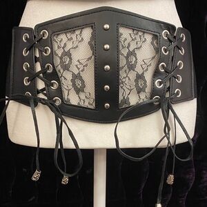 Black corset belt with silver accents #211
